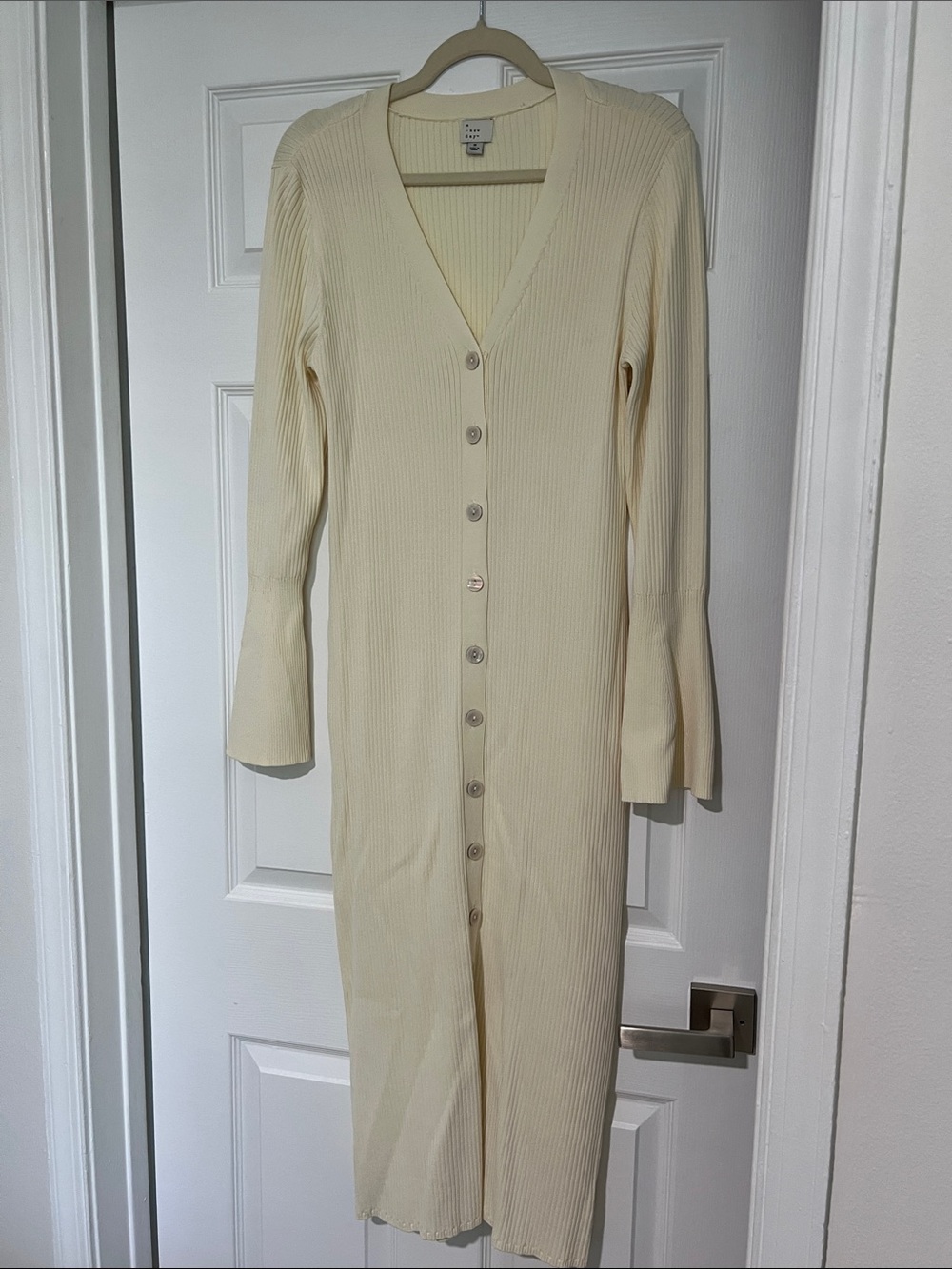 a new day Cream Ribbed Button-Front Long Sleeve Midi Dress